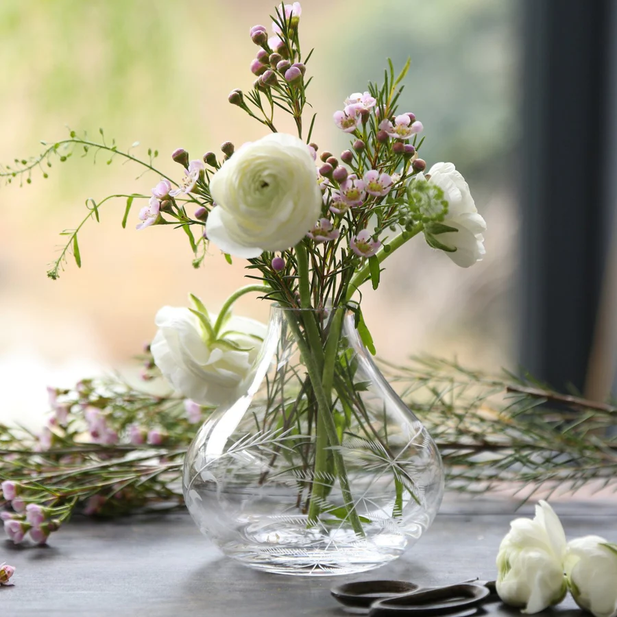 Small Crystal Vase With Fern Design