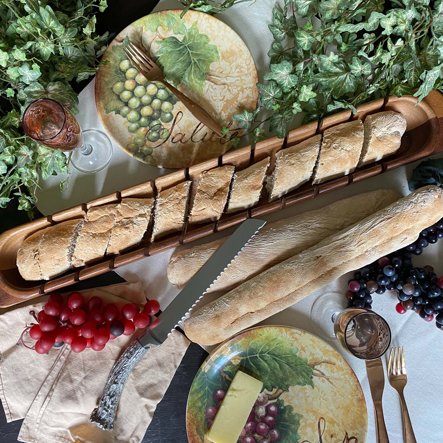 Baguette Board with Antler Bread Knife