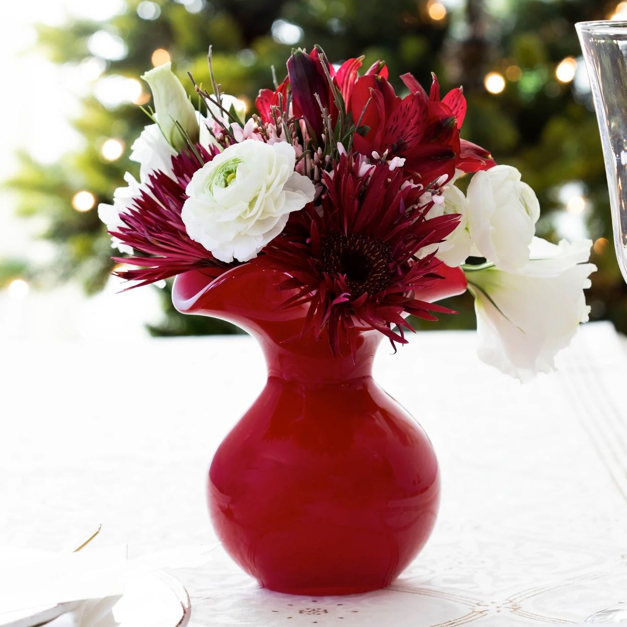 Hibiscus Glass Red Vase