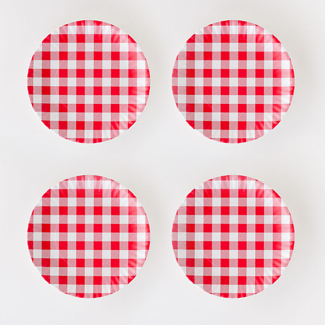 Red Gingham "Paper" Plate (Set of 4)