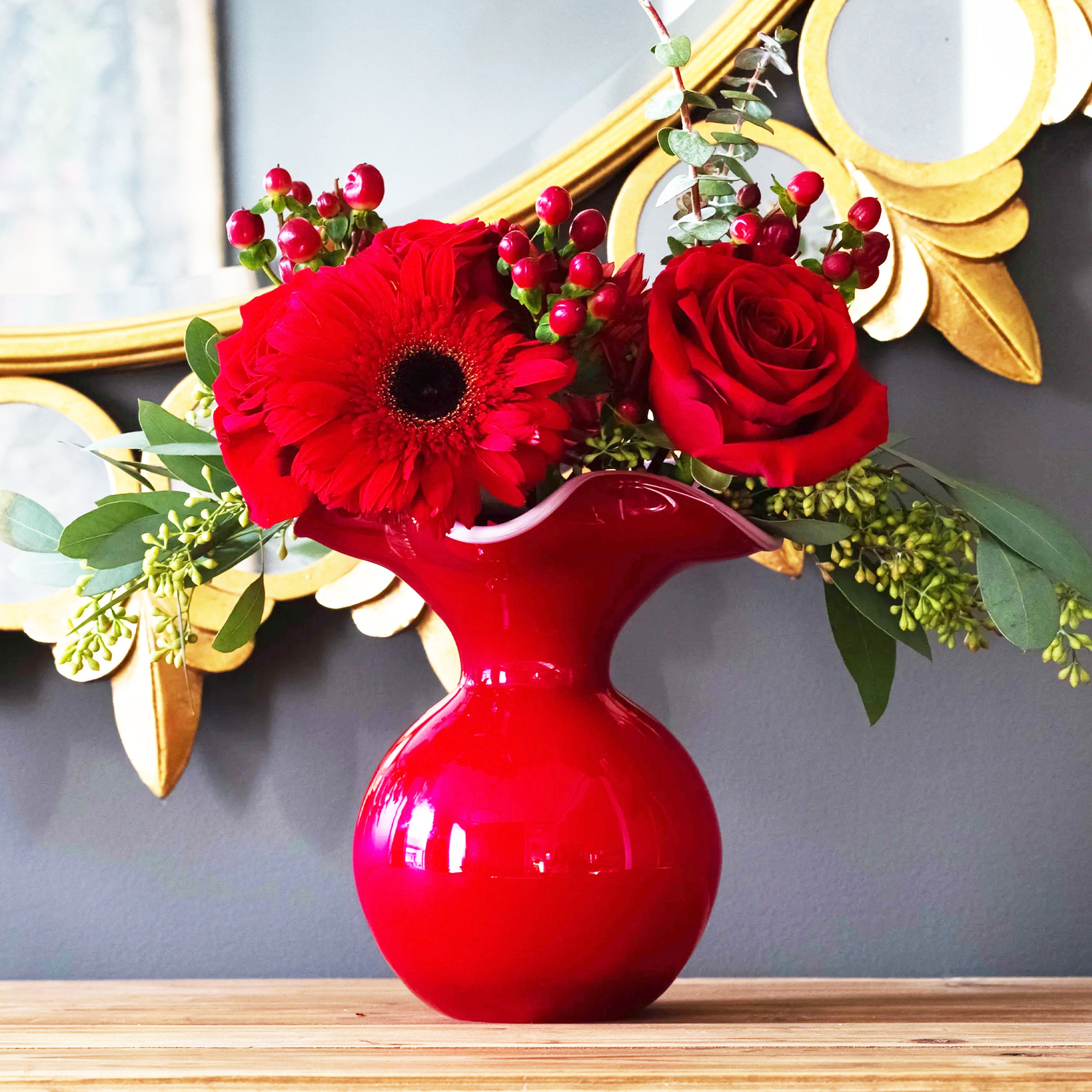 Hibiscus Glass Red Vase