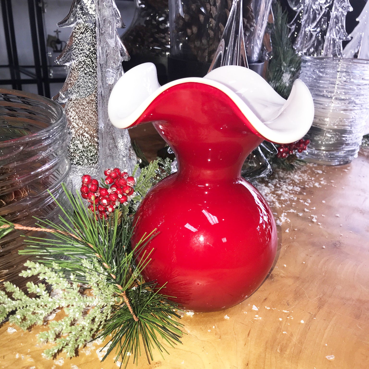 Hibiscus Glass Red Vase