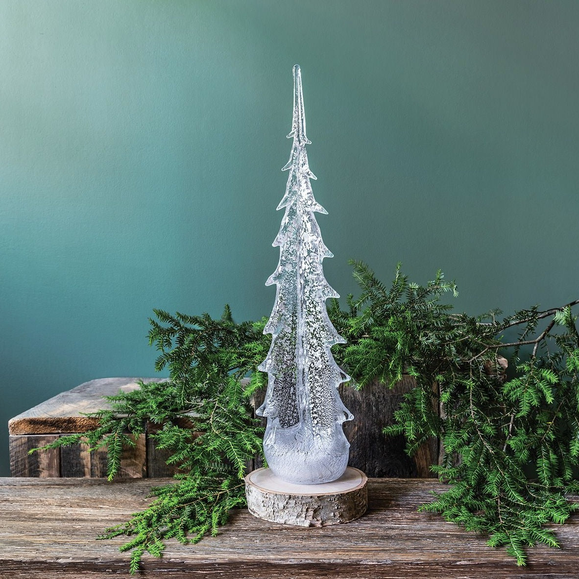 Silver Leaf Evergreen Glass Tree in Gift Box