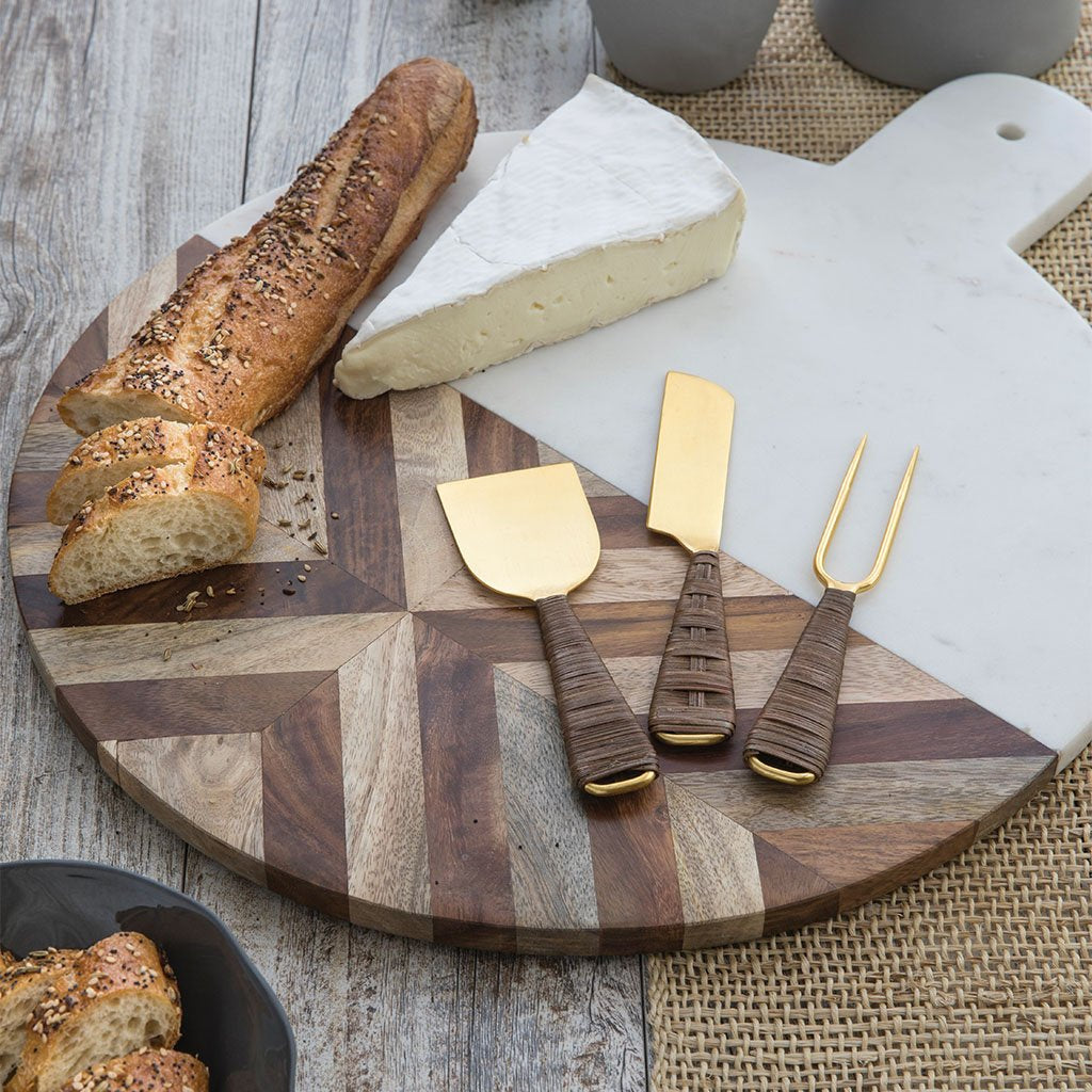 Rattan & Gold Cheese Knife - Set of 3