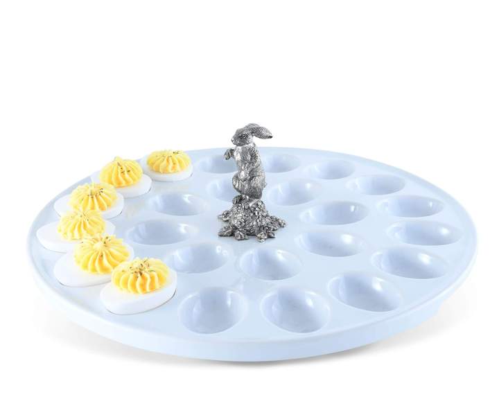 Deviled Egg Tray With Pewter Standing Rabbit