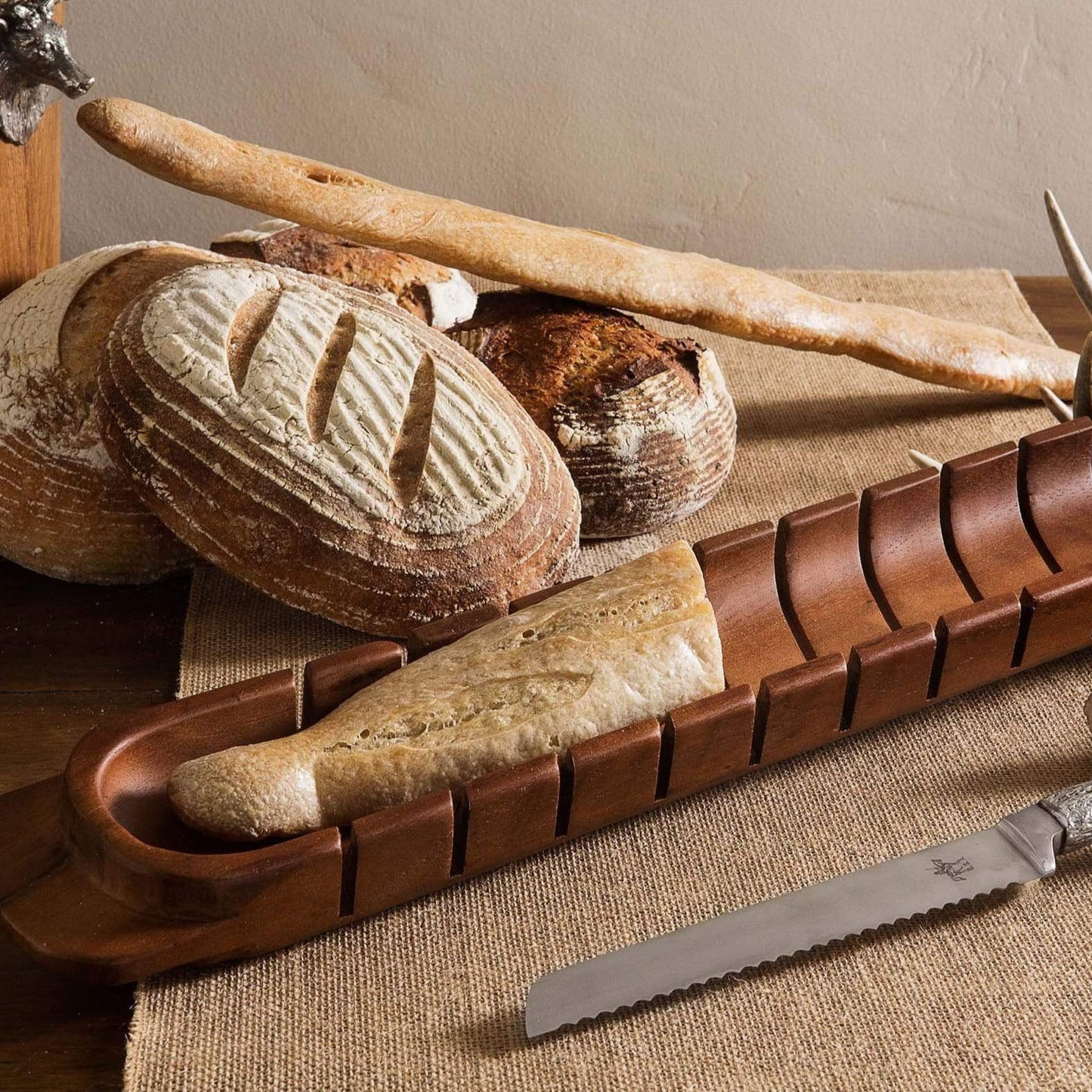 Baguette Board with Antler Bread Knife