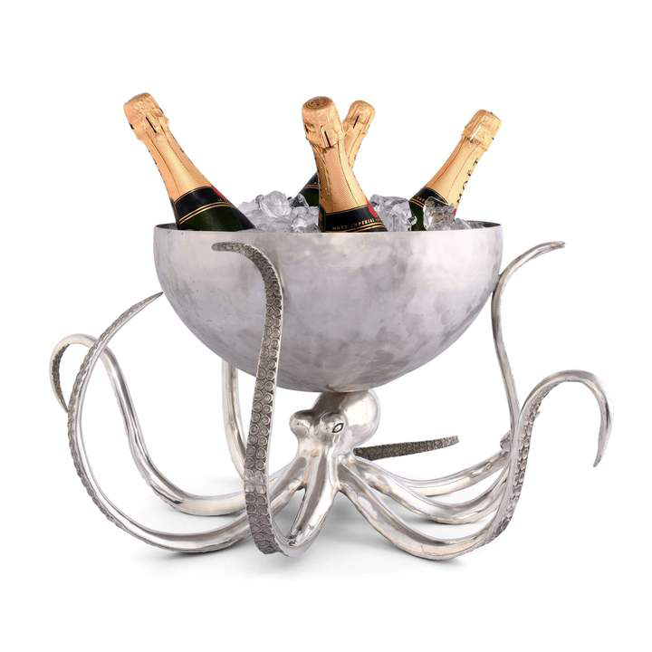 Vagabond House Octopus Pewter Steel Ice Tub Punchbowl