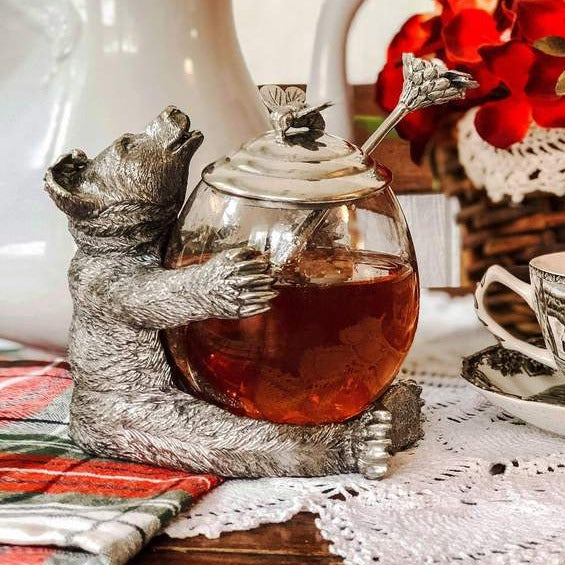 Pewter Bear Honey Pot